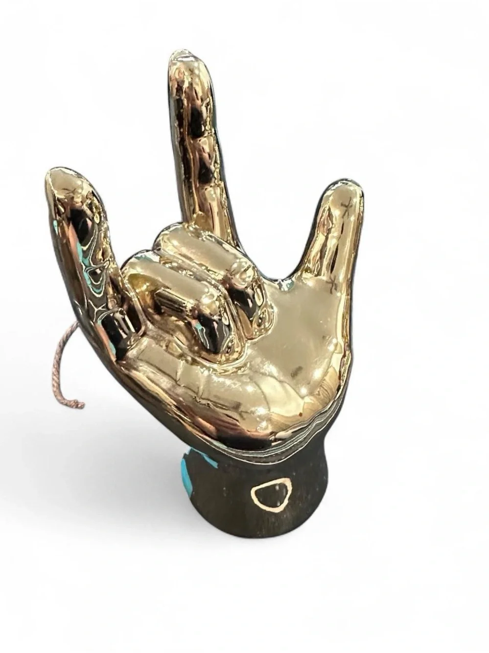 Gold I Love You ASL Hand Sign Ceramic Sculpture Home Decor